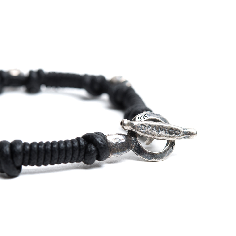D'AMICO Bracciale Cotone Cerato + Teschietti Argento 925 Italy